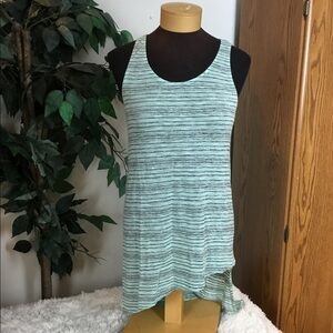 Saks Fifth Avenue Medium green/black stripe asymmetrical scoop neck tank